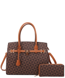 Designer Monogram 2 in 1 Handbag Set 007-6794W BROWN